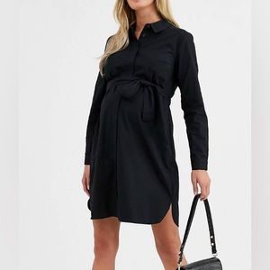 ASOS DESIGN Maternity Cotton Shirt Dress with Tie Belt in Black